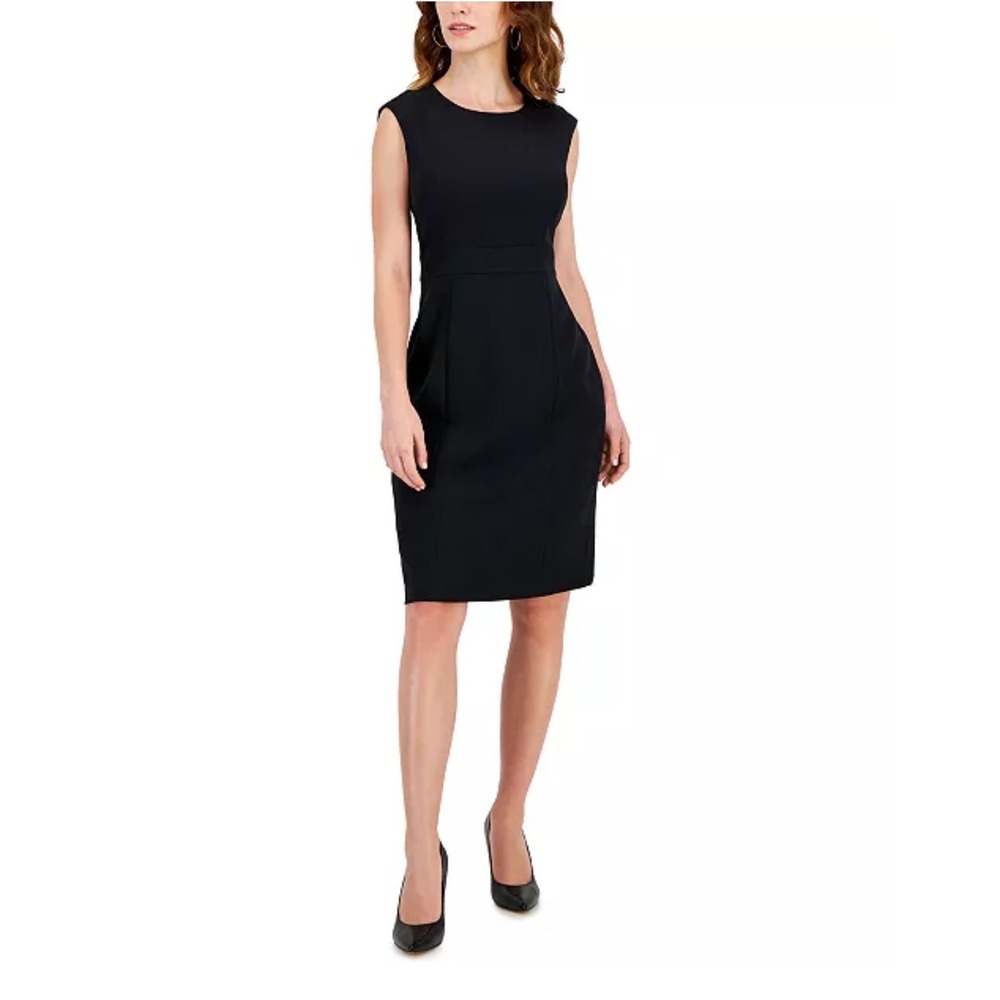 Kasper Womens Sleeveless Seamed Waist Sheath Dress Size 10 Black Office Church